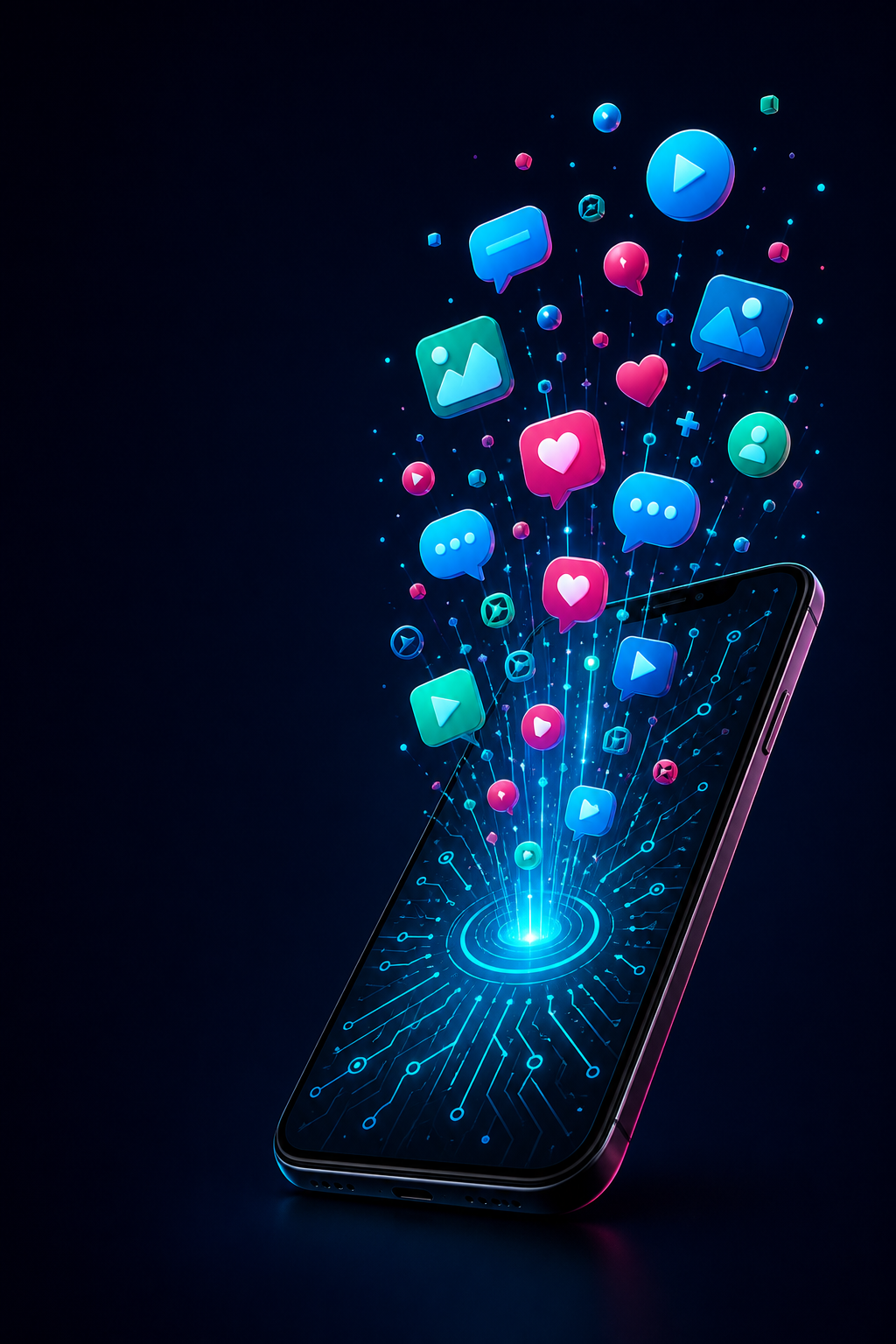 Smartphone proyectando contenido digital generado con inteligencia artificial